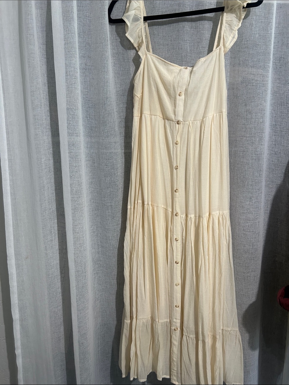 Cream Tiered Maxi Dress with Ruffle Straps
